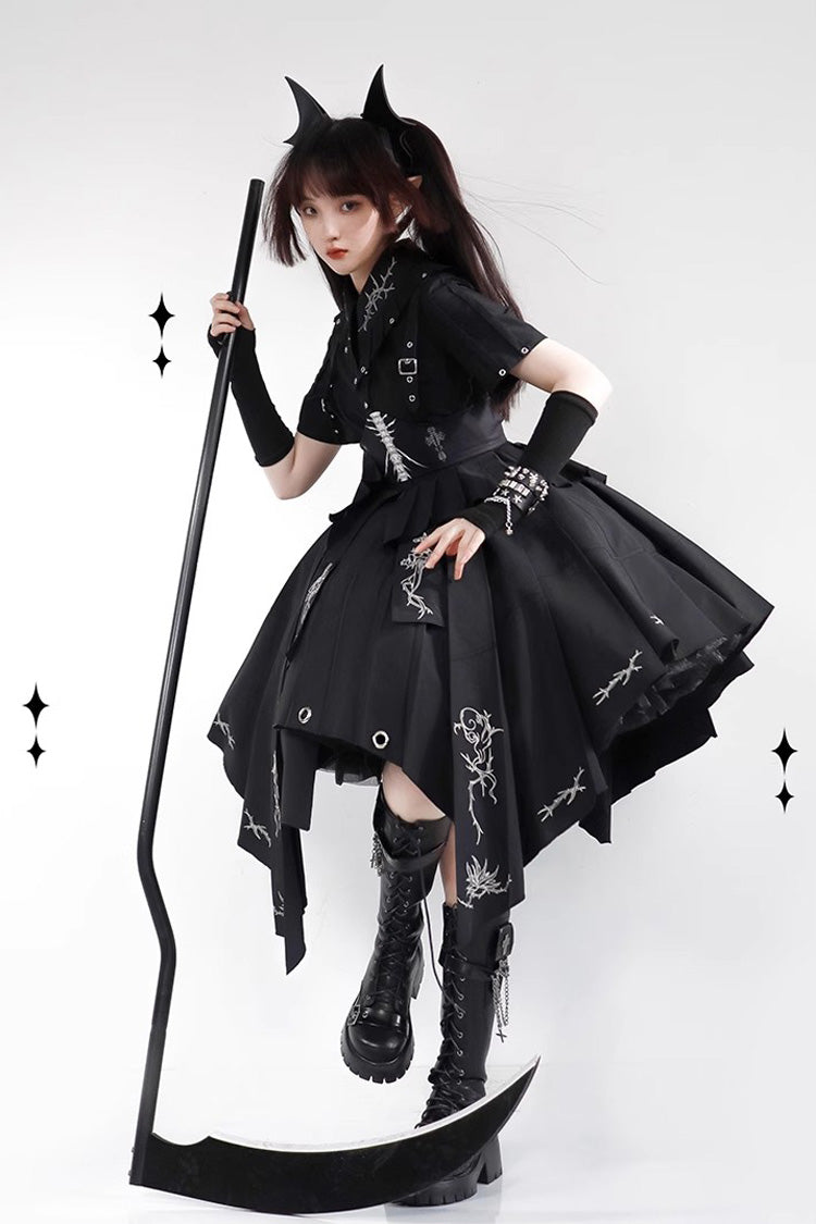 Black Travelling Thorns Short Sleeves Print Gothic Elegant Lolita Dress