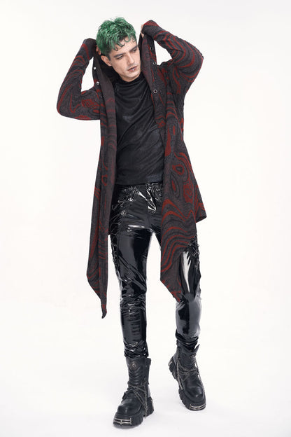 Red Irregular Multi Chain Men's Gothic Coat With Hood
