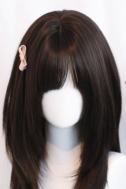 Black Tea Brown Straight Cute Wispy Bangs Daily Sweet Lolita Wig