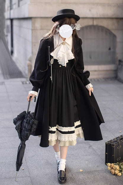Black [Hathaway] Ruffle Bowknot Lace Elegant Lolita Jumper Dress