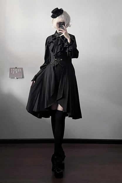 Black [Moonstone] Sleeveless Ruffle Ouji Gothic Prince Lolita Long Vest