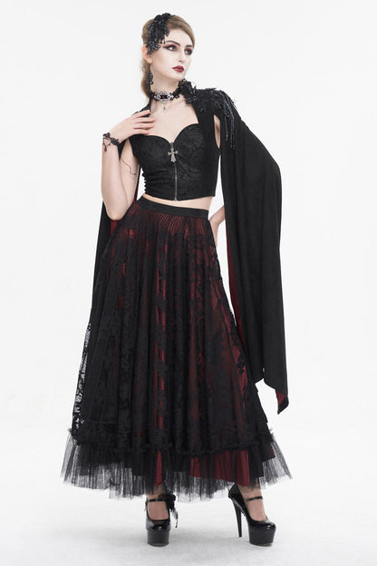 Black Stand Collar Floral Embroidered Women's Gothic Shirt Cloak