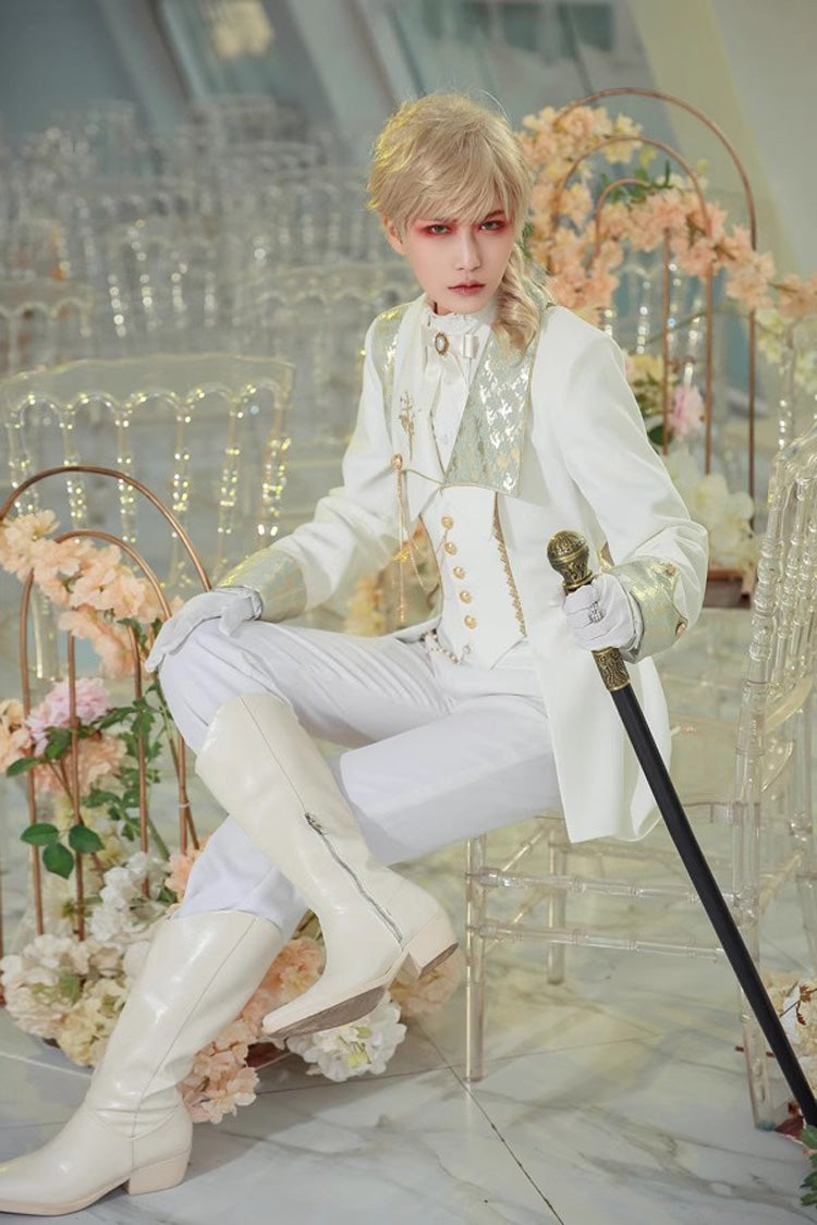 White Immortal Rose Knight Print Single Breasted Elegant Ouji Fashion Lolita Coat