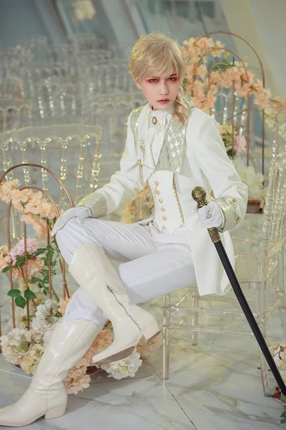 White Immortal Rose Knight Print Single Breasted Elegant Ouji Fashion Lolita Coat