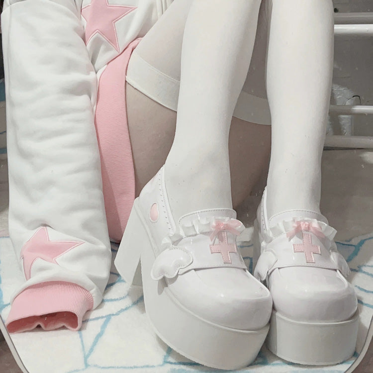 Medical Series Bowknot Ribbon Ruffled Round Toe Sweet Lolita Platform Shoes 4 Colors