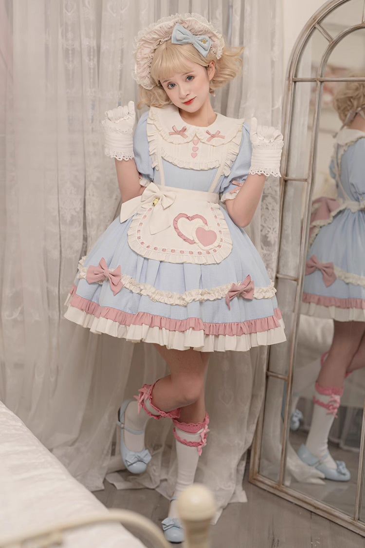 Blue Short Puff Sleeves Ruffle Bowknot Maid Sweet Princess Lolita Dress