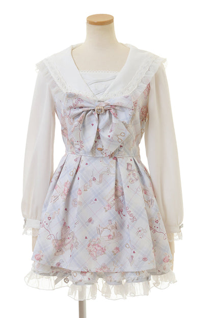 [Sewing Bear] Long Sleeves Print Bowknot Lace Sweet Jirai Kei Plus Size Dress 3 Colors