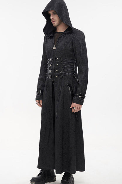 Black Punk Stripe Mechanism Material Adjustable Stitching Fake Girdle Design Slim Fit Men's Coat