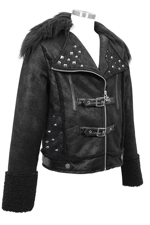 Black Wool Collar Decadent Warm Short Mens Punk Jacket