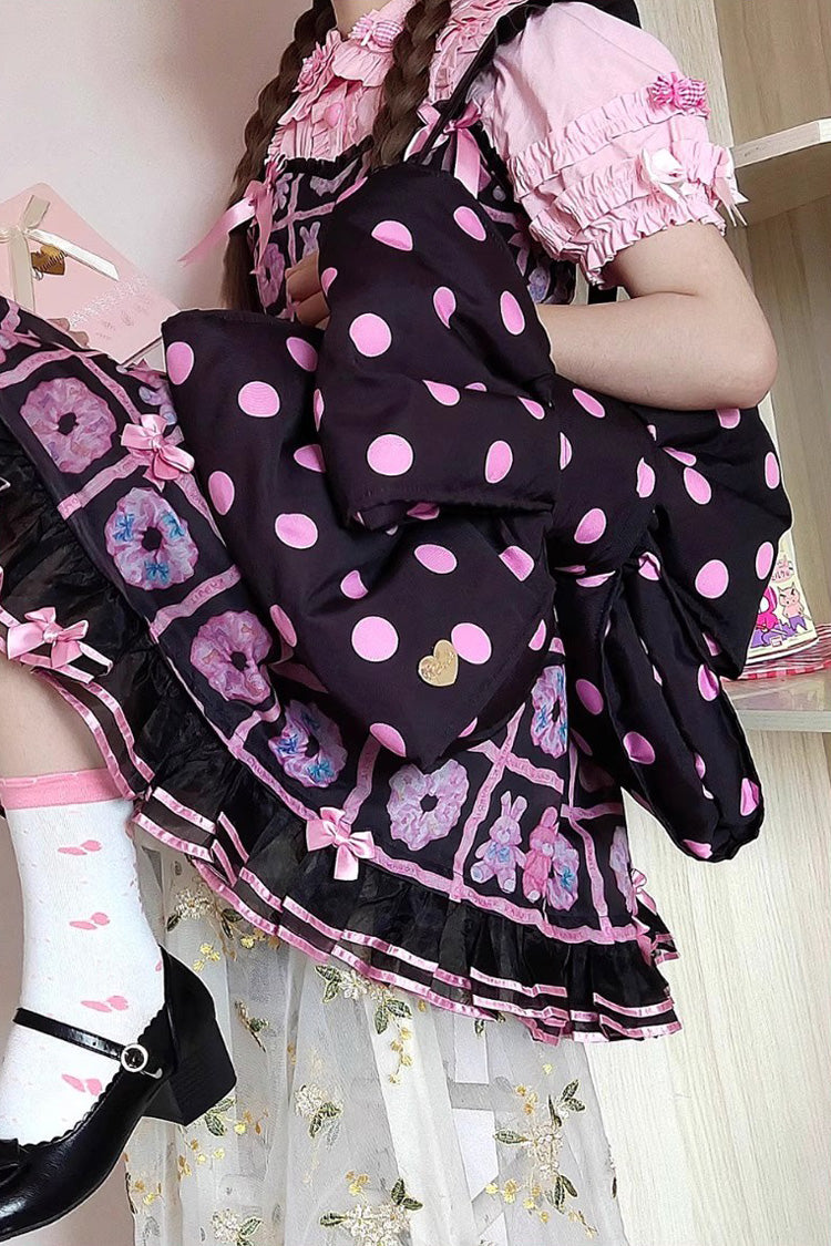 Black/Pink Polka Dot Print Bowknot Shaped Sweet Lolita Backpack