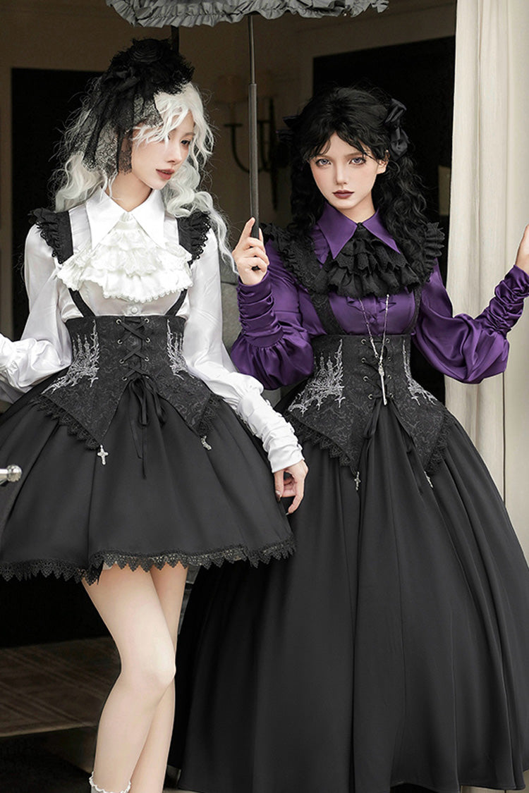 Black [Night of Thorns] Sleeveless Embroidery Lace-Up Gothic Lolita Strap Breast Support Dress 2 Versions