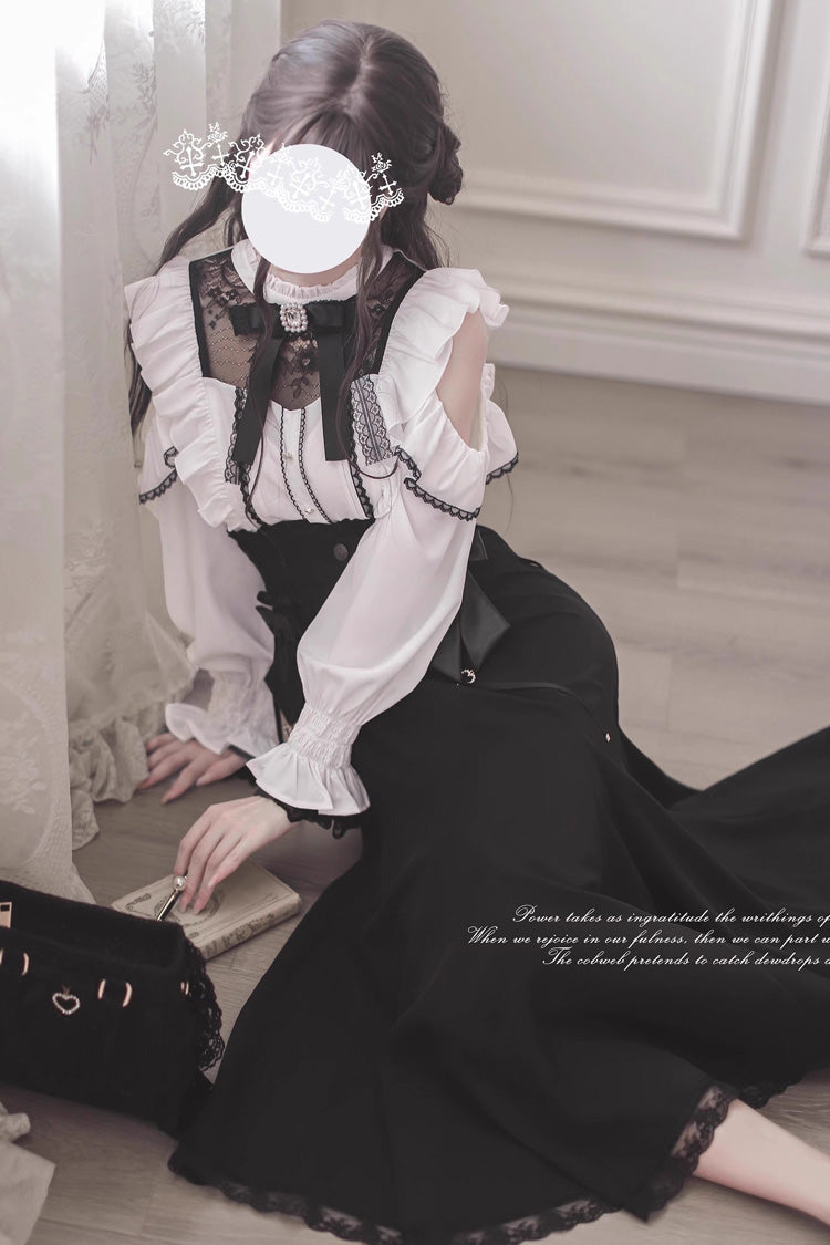 Black Ruffle Bowknot Slim Sweet Elegant Lolita Fishtail Skirt Dress