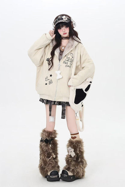 [First Generation Cute] Long Sleeves Print Cat Ear Hooded Zipper Sweet Lolita Coat 2 Colors