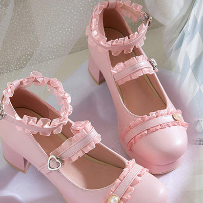 Frill Lace Simplicity Elegant Thick Heel Classic Lolita Shoes