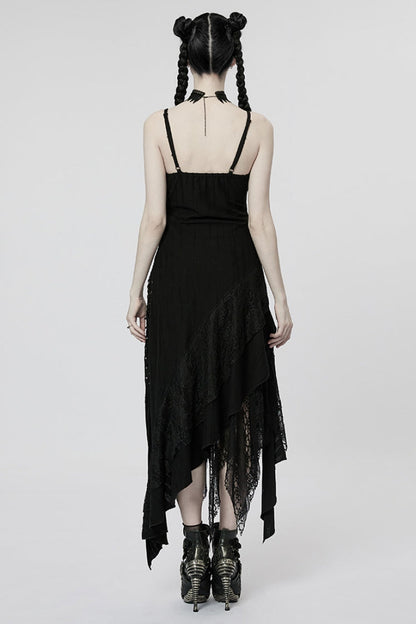 Black Stitching Irregular Mesh Women's Punk Dress