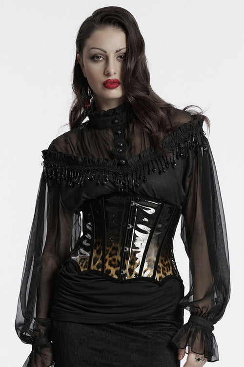 Black/Coffee Gradient Patent Leather Women's Gothic Underbust Corset