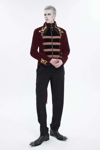 Red Totem Embroidered Swallow Tailed Men's Gothic Coat