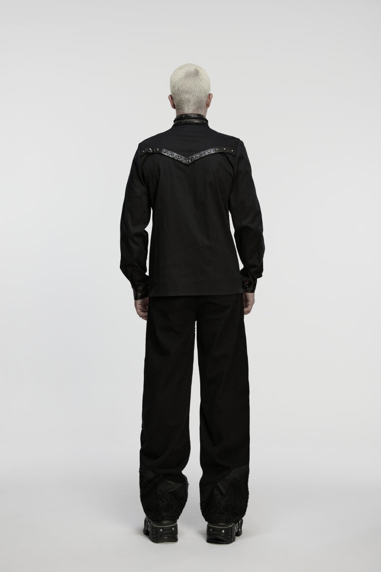 Black Studded Buckled Eyelet Men's Punk Pants