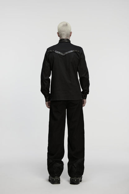 Black Studded Buckled Eyelet Men's Punk Pants