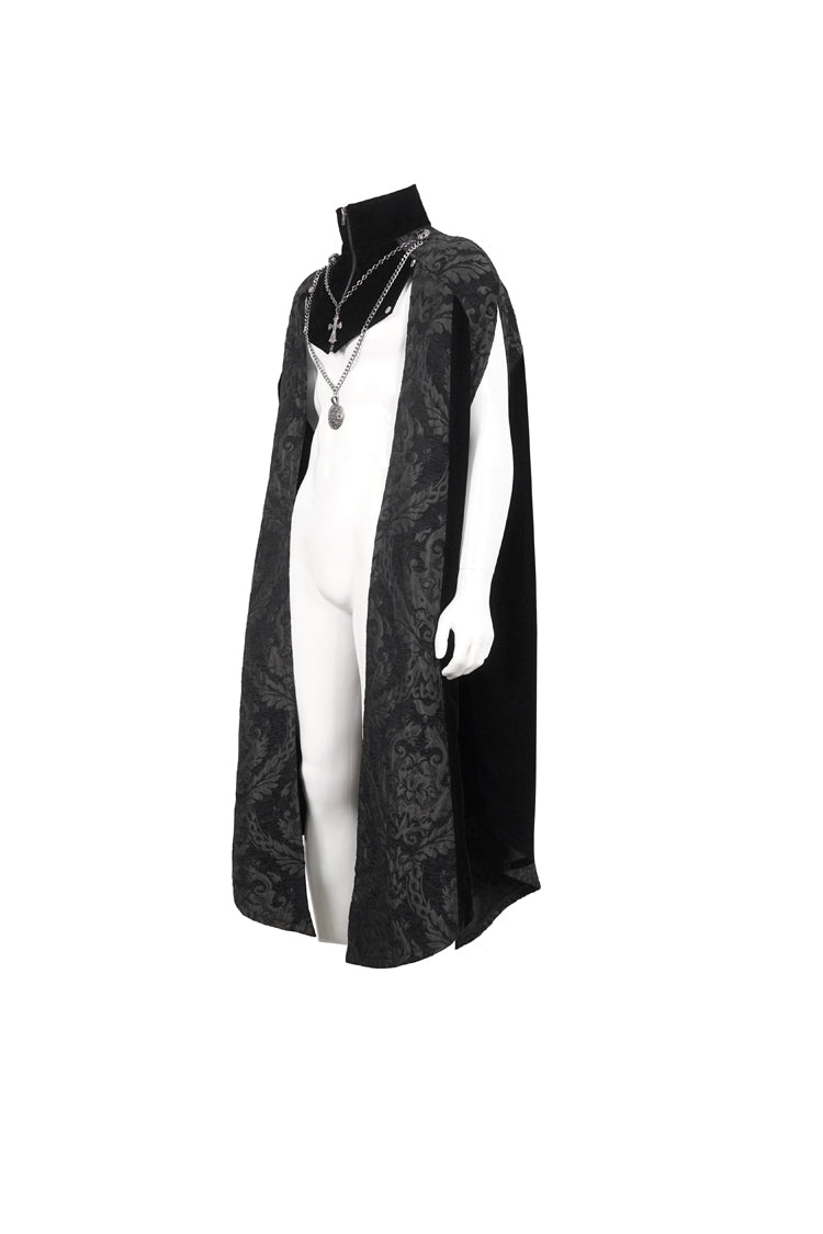 Black Removable Chain Pendant Short Front And Long Back Men's Gothic Cloak