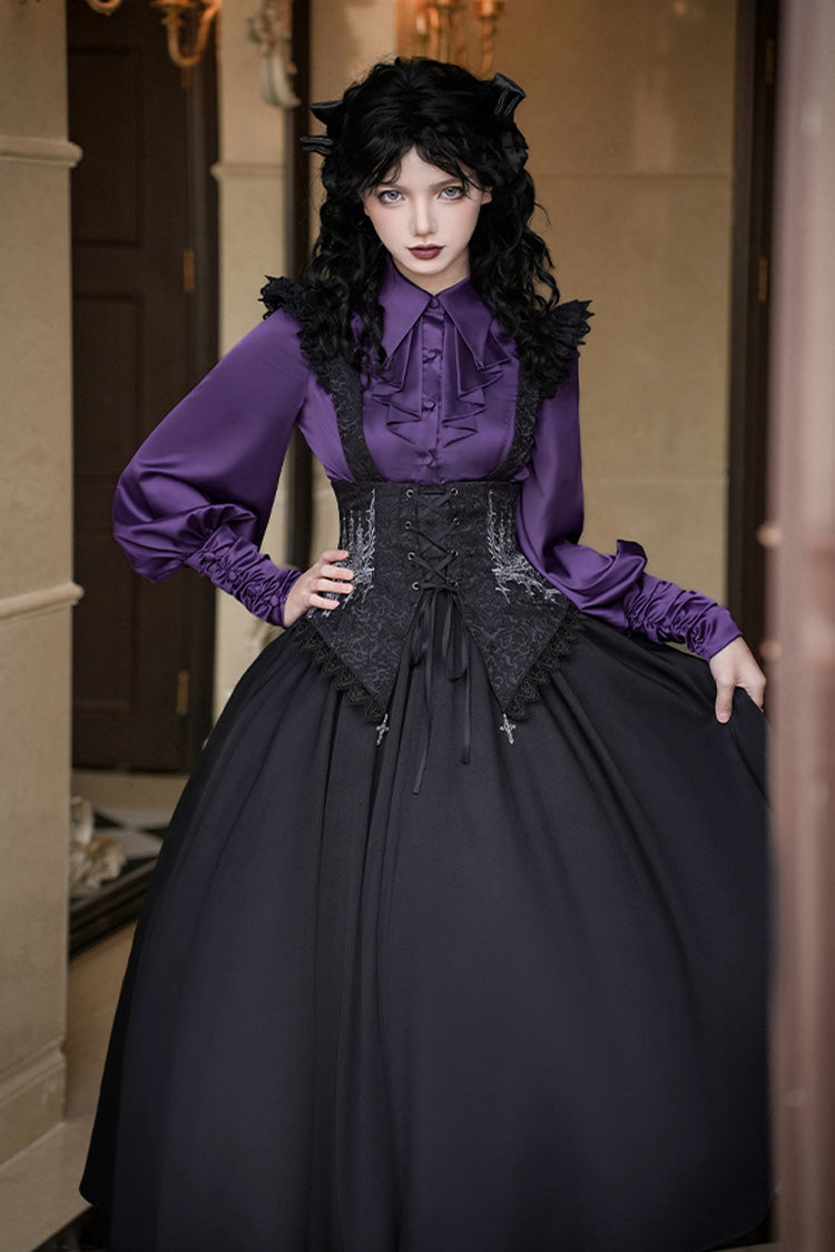 Black [Night of Thorns] Sleeveless Embroidery Lace-Up Gothic Lolita Strap Breast Support Dress 2 Versions