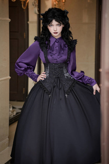 Black [Night of Thorns] Sleeveless Embroidery Lace-Up Gothic Lolita Strap Breast Support Dress 2 Versions