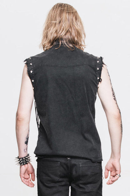Black Rock Unedged Sleeveless Faded Mens Punk Blouse