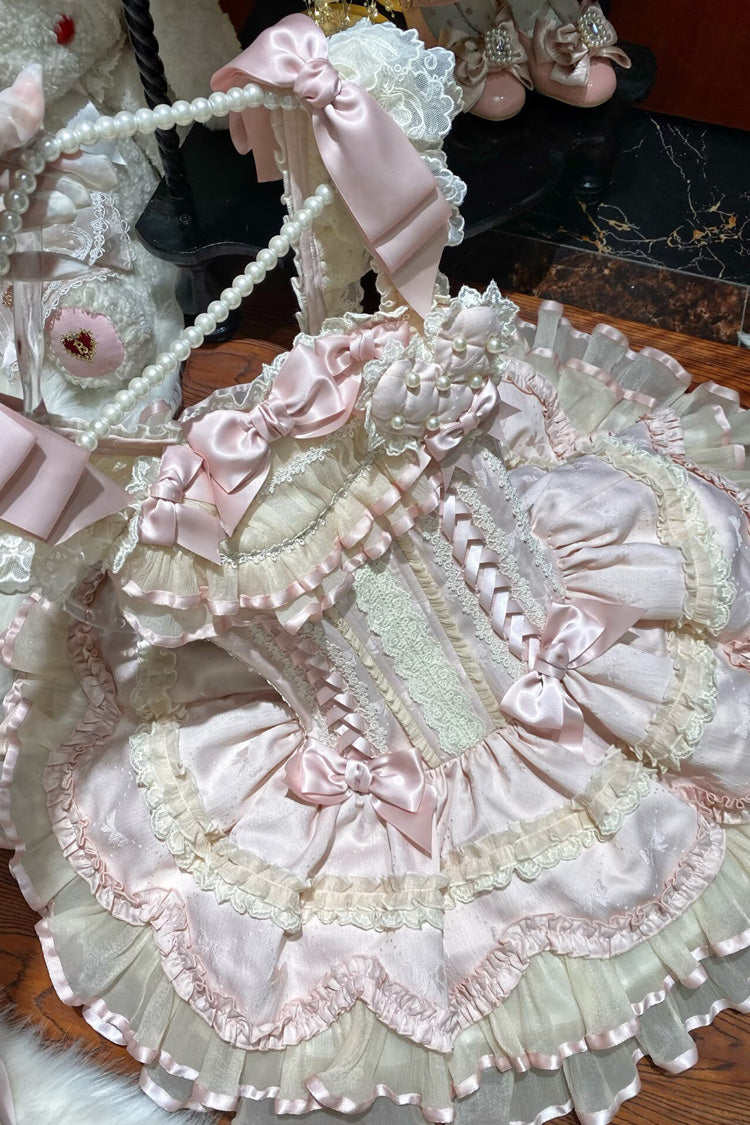 Blue Triple-Layered Ruffled Bow Lace-Up Slim Ballet Sweet Lolita Dress