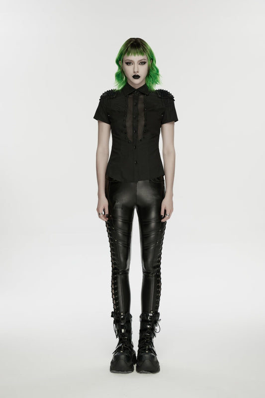Black Studded Women's Punk  Drawstring Leggings
