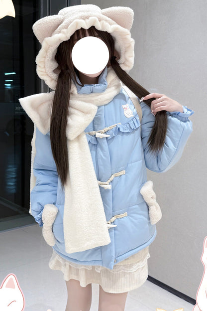 [Cute Cat] Long Sleeves Bowknot Hooded Sweet Lolita Coat 2 Colors