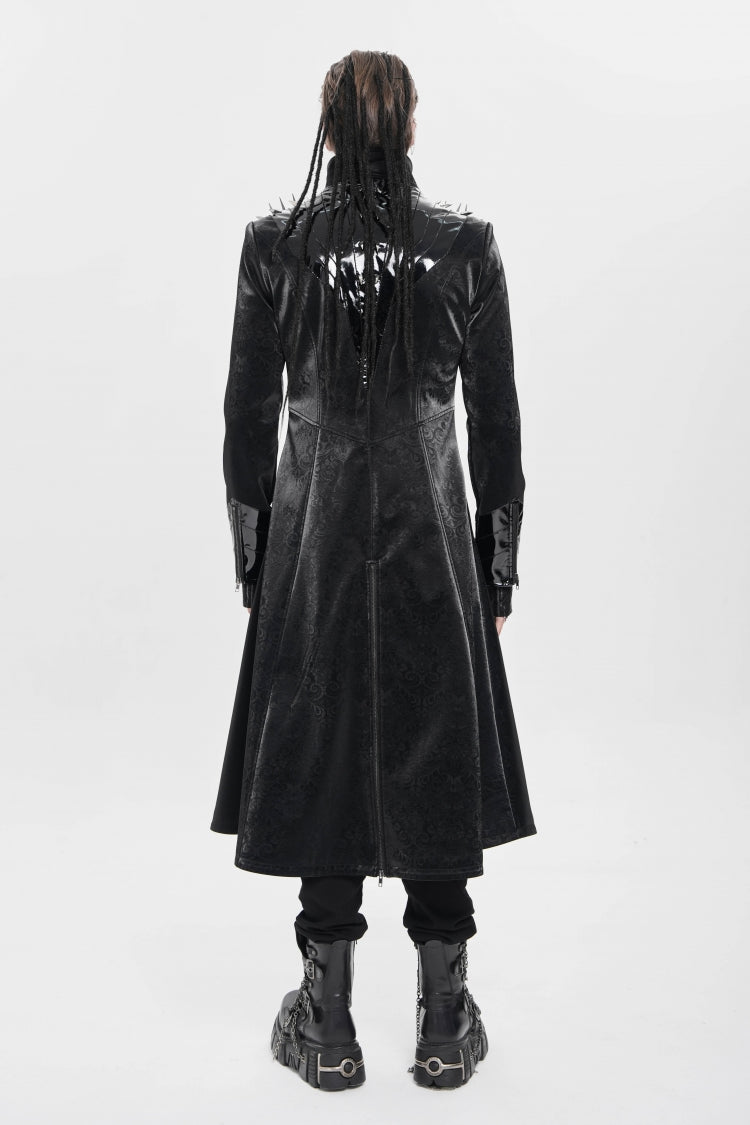 Black Stand Collar Floral Print Rivet Buckle Zipper Straps Men's Punk Coat