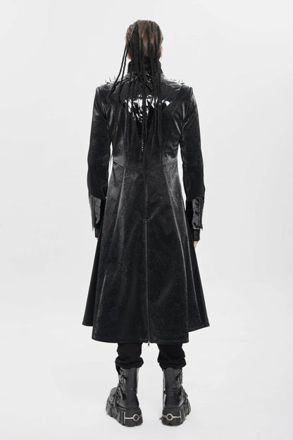 Black Stand Collar Floral Print Rivet Buckle Zipper Straps Men's Punk Coat