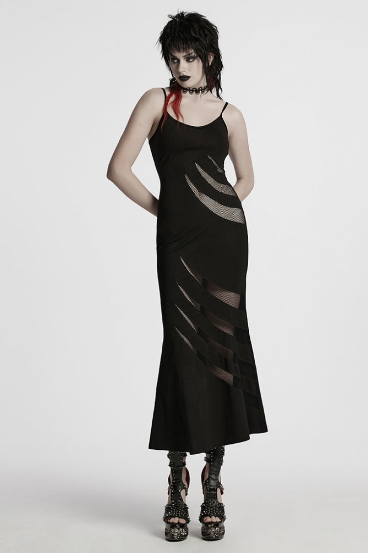 Black Sleeveless Stitching Mesh Women's Punk Fishtailed Honeymoon Slip Dress
