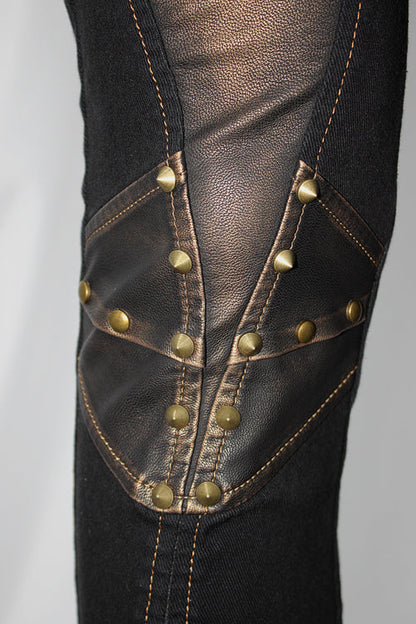Punk Rock Bronze Fitted Leather Cross Mens Pants