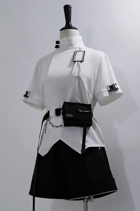 White Functional Style Stand Collar Short Sleeves Ouji Fashion Prince Handsome Lolita Blouse