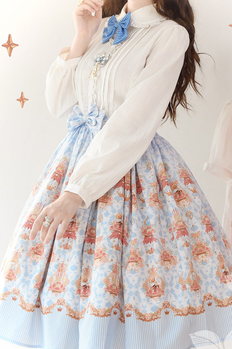 Blue [Rose Garden Rabbit] Print Ruffle Bowknot Sweet Lolita Dress