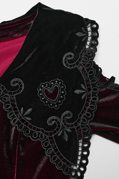 Black/Red Doll Collar Long Sleeves Gradient Embroidery Women's Gothic Prom Dress