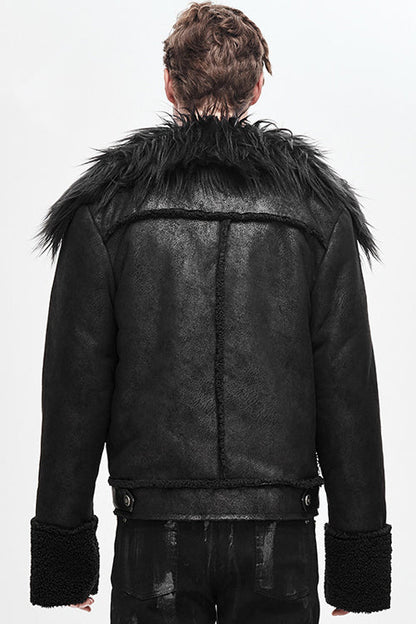 Black Wool Collar Decadent Warm Short Mens Punk Jacket