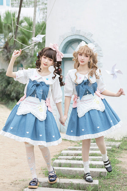 Blue [Cowboys Are Busy] Ruffle Bowknot Sweet Lolita Strap Dress