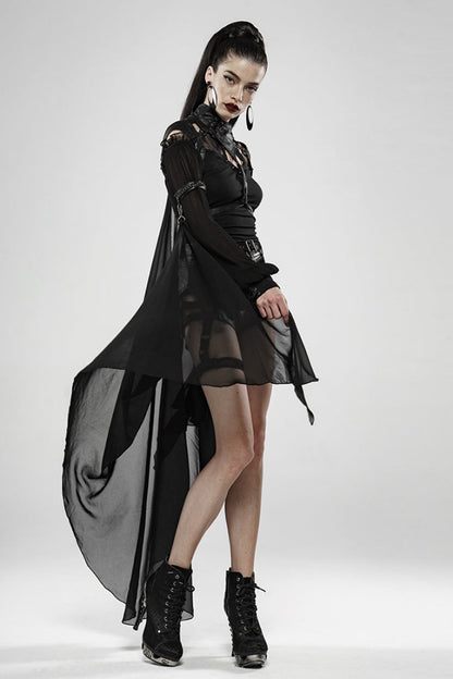 Black Stand Collar Sleeveless Metal Buckle Leather Strap Womens Gothic Cloak