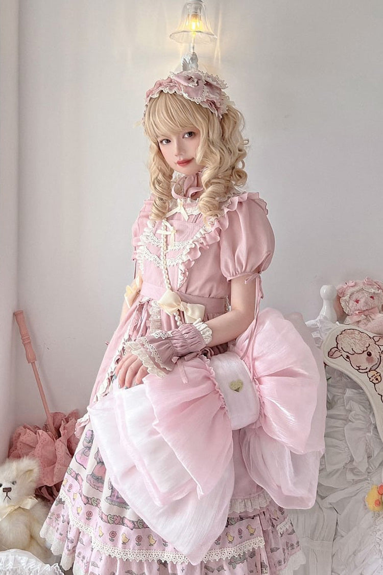 Light Pink Big Bowknot Metal Heart Nameplate Lolita Backpack