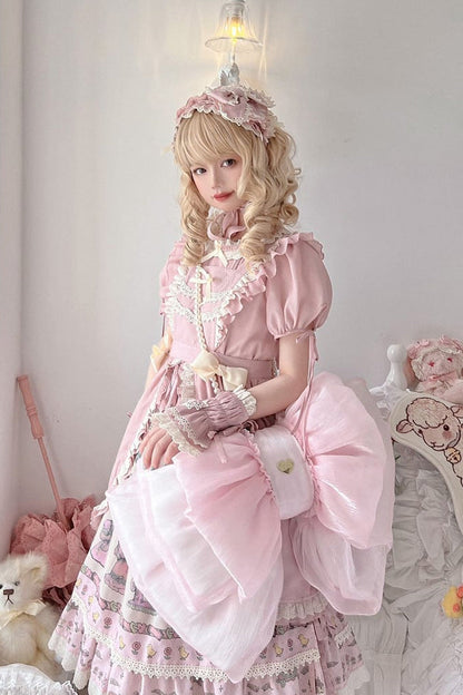 Light Pink Big Bowknot Metal Heart Nameplate Lolita Backpack