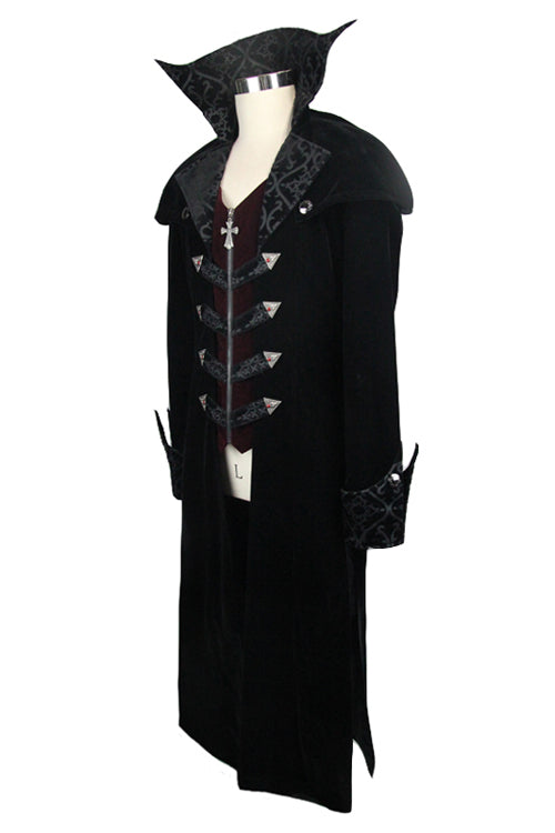Western Fashion Gothic Pattern Event Shawl Collar Black Mens Velveteen Long Coats
