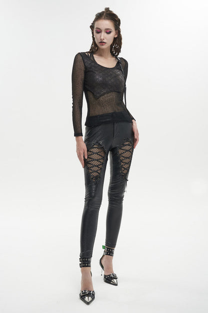 Black Wool Shoulder Loop Adjustable Asymmetric Wrapped Women's Punk T-Shirt