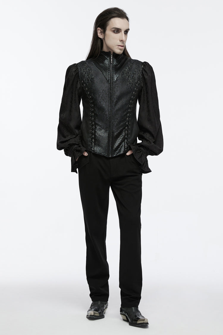 Black Sleeveless Eyelets Buckle-up Lace-Up Men's Gothic Vest