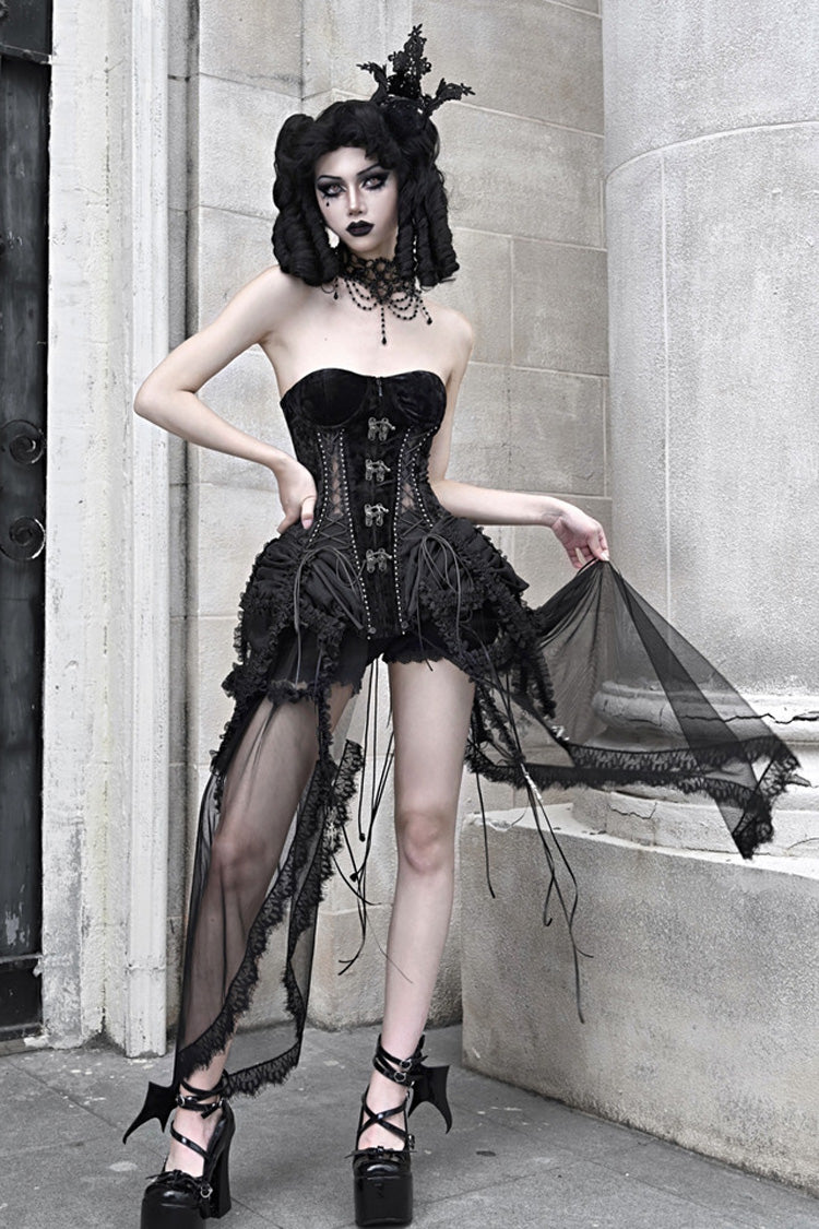 Black [Hell Alice] Hollow Lace-Up Fishbone Gothic Lolita Dress Corset