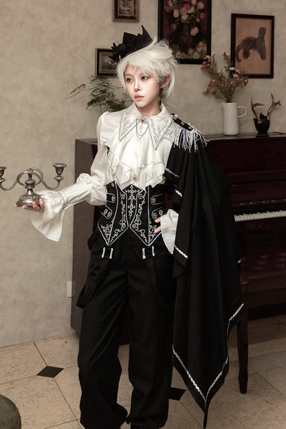 Black/White Embroidery Asymmetric Gothic Prince Handsome Ouji Lolita Set