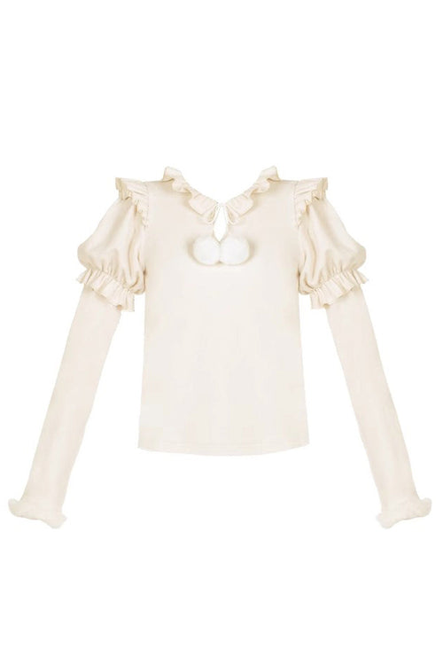 Hair Ball Tie Long Puff Sleeves Sweet Lolita Blouse 4 Colors
