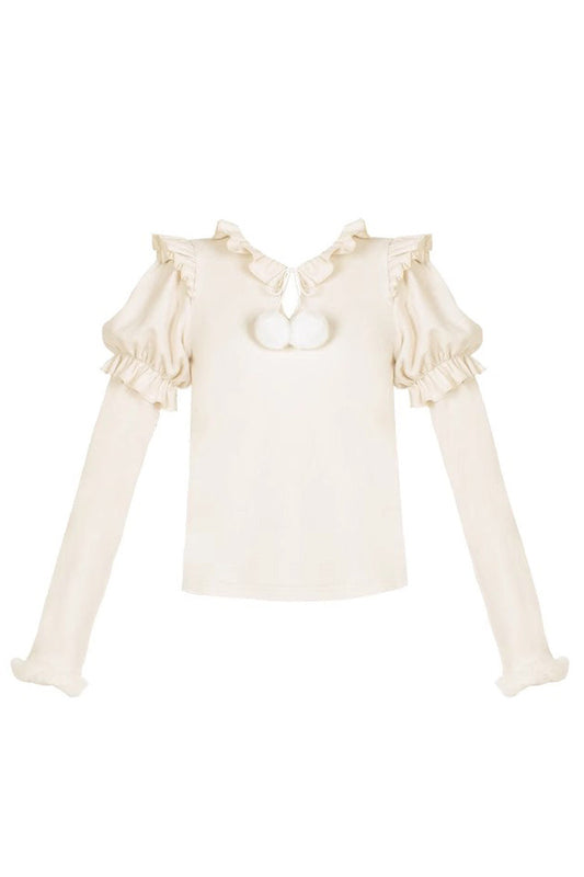 Hair Ball Tie Long Puff Sleeves Sweet Lolita Blouse 4 Colors