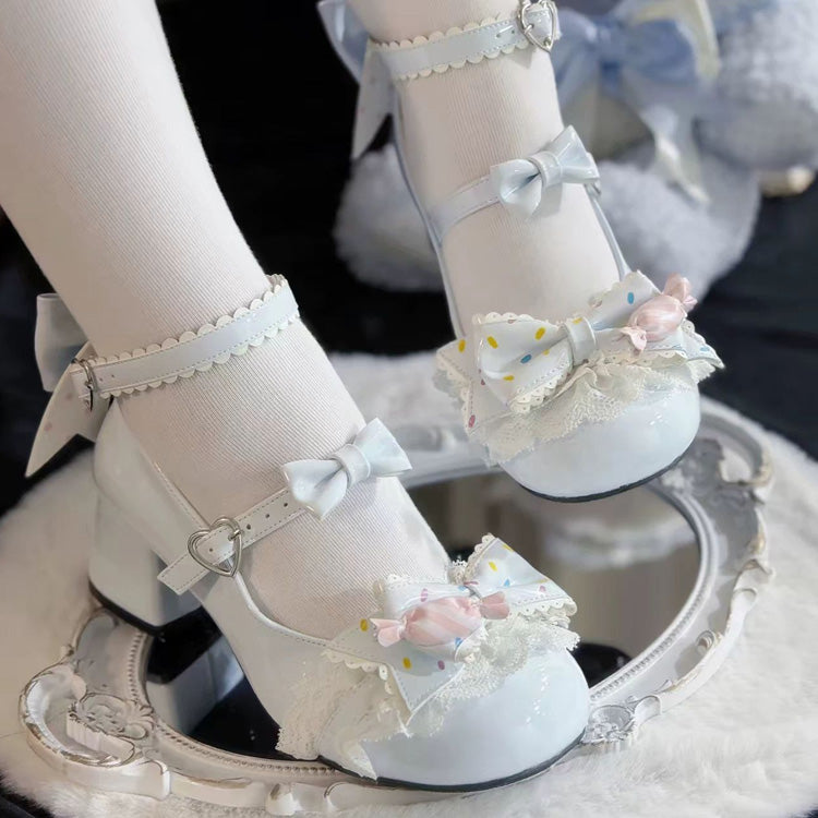 Bowknot Frills Lace-Up Sweet Lolita High Heel Shoes 3 Colors